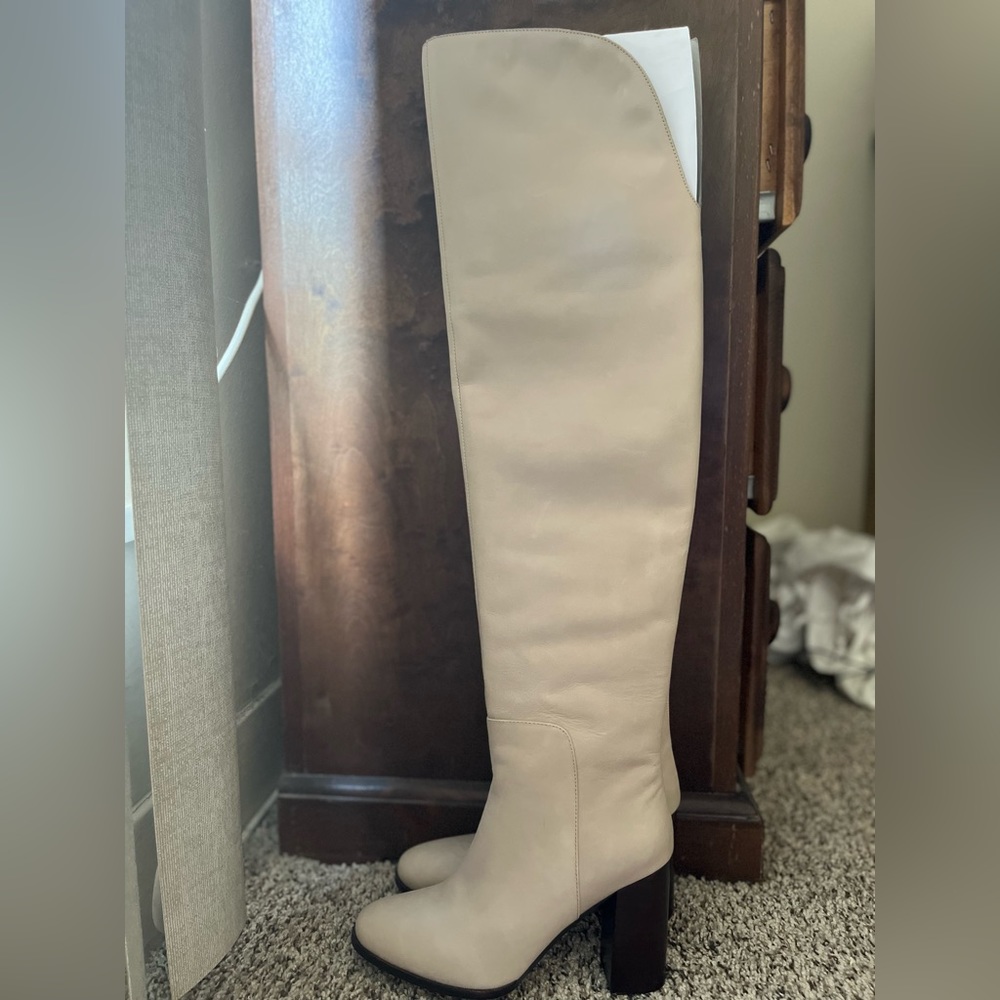 Jeffrey Campbell tan/ cream over the knee boots: make me an offer